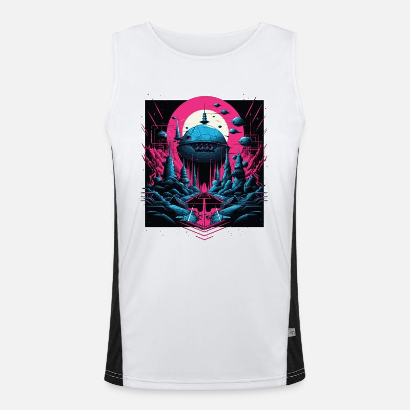 80s Synthwave Madness: Neon Dreamscape Men's Functional Contrast Tank Top 