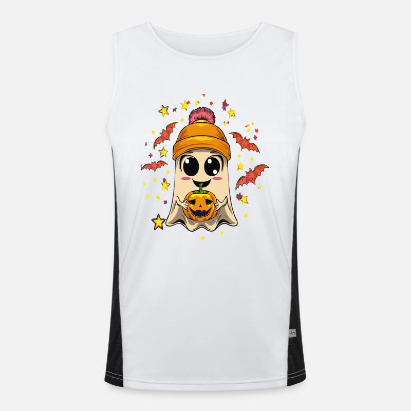 Cheerful ghost with Halloween flair Men's Functional Contrast Tank Top 