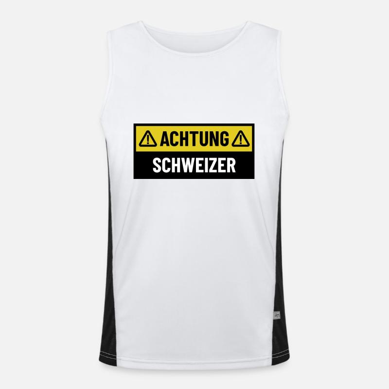 Achtung Schweizer - Regionaler Spruch Funktionelles Kontrast-Tank Top für Männer 
