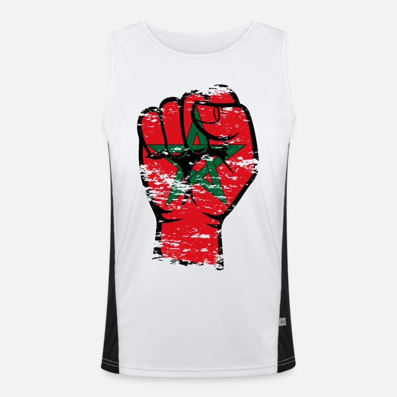 Drapeau du Maroc Poing Main Utilisé Symbole Débardeur respirant contrasté Homme 