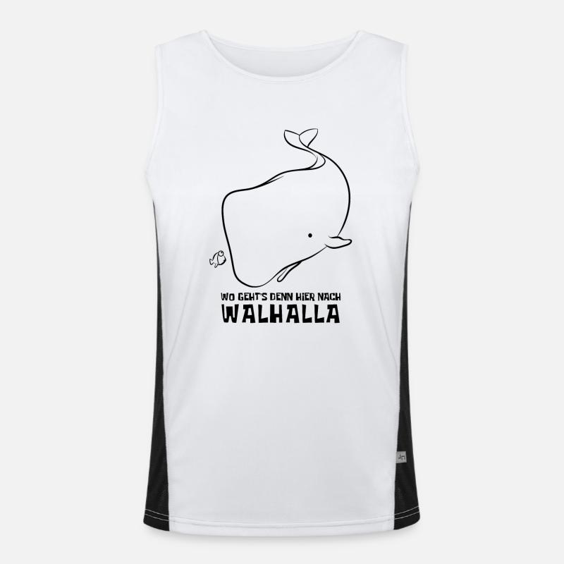 Wo geht's denn hier nach Walhalla - Wal - Spruch Funktionelles Kontrast-Tank Top für Männer 