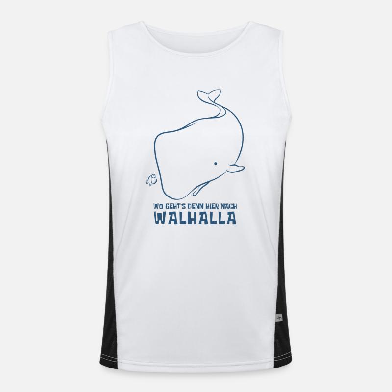 Wo geht's denn hier nach Walhalla - Wal - Spruch Funktionelles Kontrast-Tank Top für Männer 