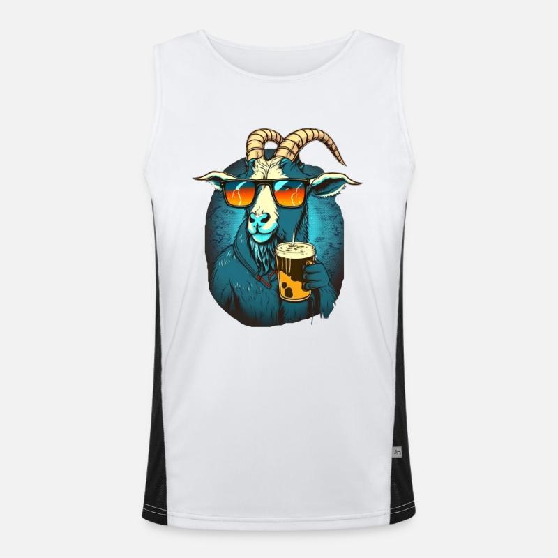 Cooler Bock mit Sonnenbrille und Bier Funktionelles Kontrast-Tank Top für Männer 