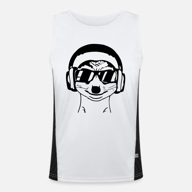 Erdmännchen mit Sonnenbrille und Kopfhöhrer Funktionelles Kontrast-Tank Top für Männer 