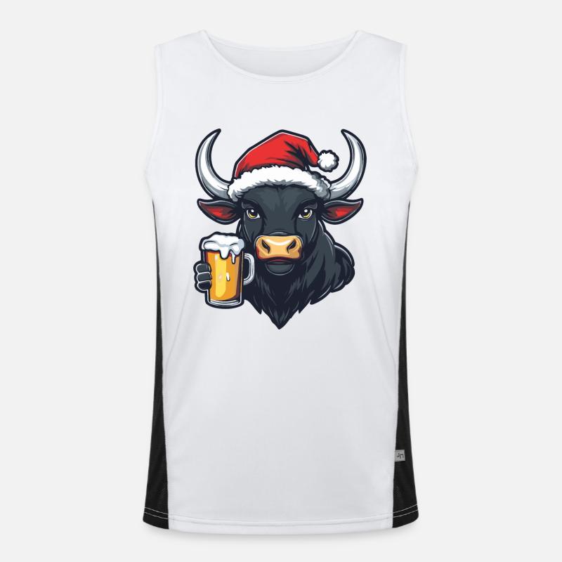 Stier Weihnachten Bier Funktionelles Kontrast-Tank Top für Männer 