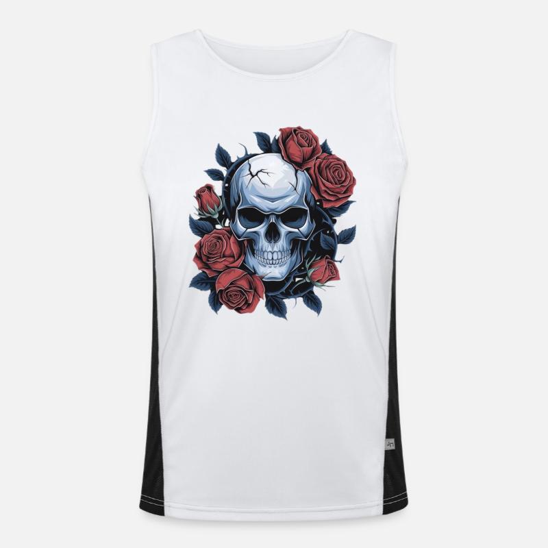 Crâne avec des fleurs de roses Débardeur respirant contrasté Homme 