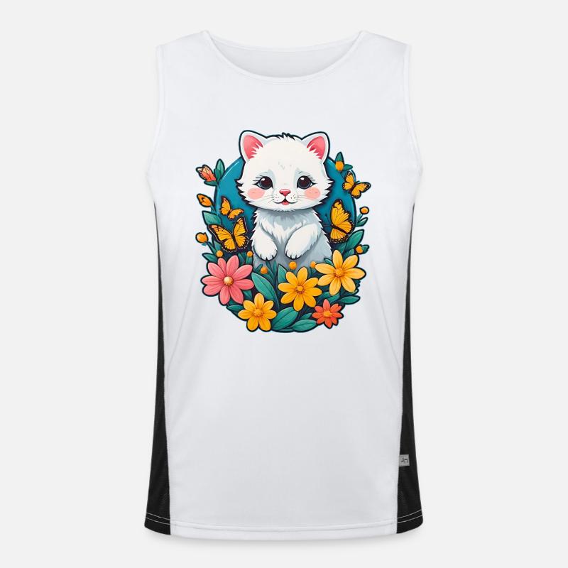 Chaton blanc à fleurs Débardeur respirant contrasté Homme 