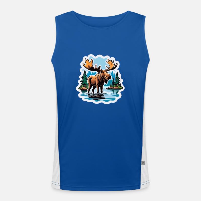 Elch im See Comic Sticker Skandinavien Geweih Funktionelles Kontrast-Tank Top für Männer 