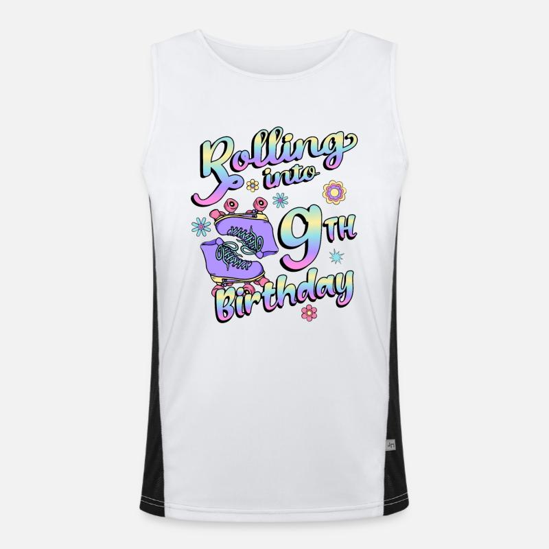 Rolling Into 9. Geburtstag Quad Skater Funktionelles Kontrast-Tank Top für Männer 