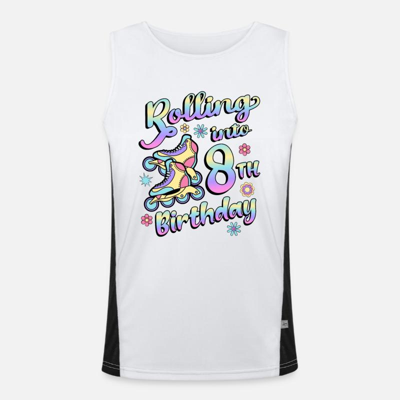 Rolling Into 8th Geburtstag Roller Skater Inline Funktionelles Kontrast-Tank Top für Männer 