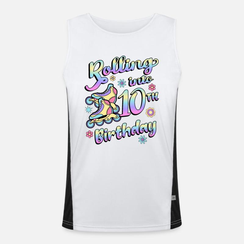 Rolling Into 10. Geburtstag Roller Skater Inline Funktionelles Kontrast-Tank Top für Männer 