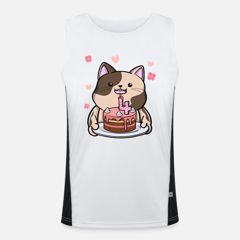 Chubby cat keeps a birthday cake 4 years Men's Functional Contrast Tank Top 