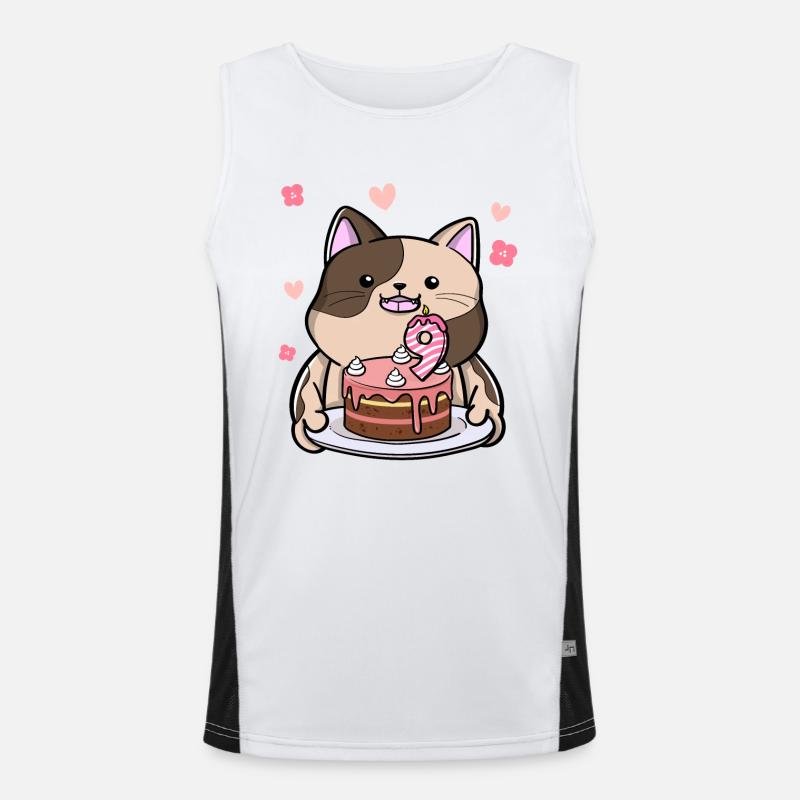 Chubby cat keeps a birthday cake 9 years Men's Functional Contrast Tank Top 