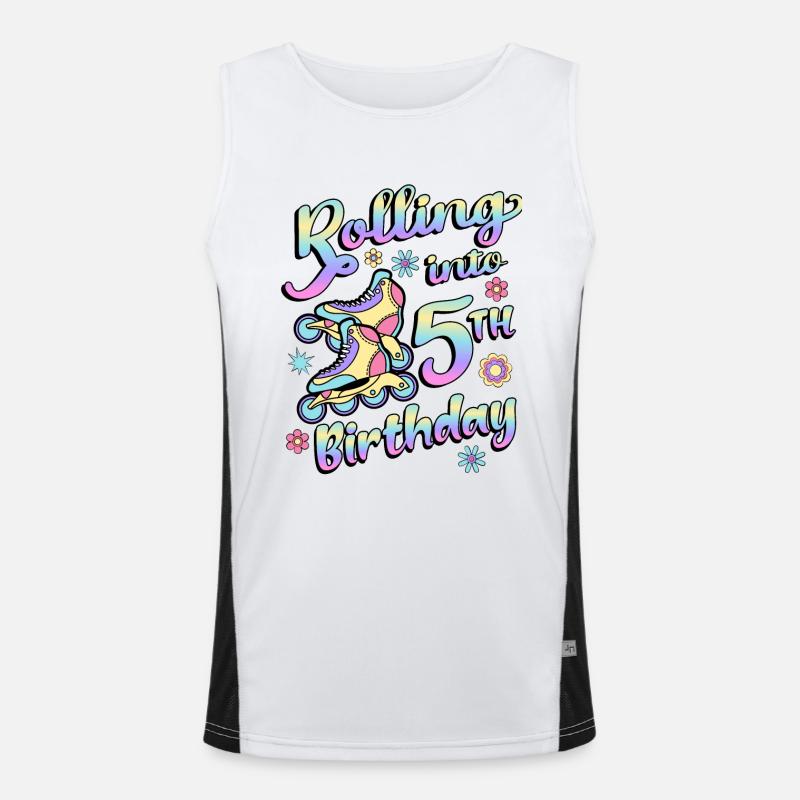 Rolling Into 5th Geburtstag Roller Skater Inline Funktionelles Kontrast-Tank Top für Männer 