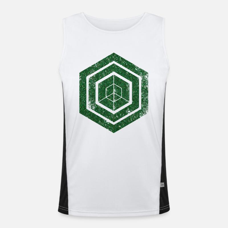 hexagon programming programmer coding geometric - Men's Functional Contrast Tank Top  - white/black