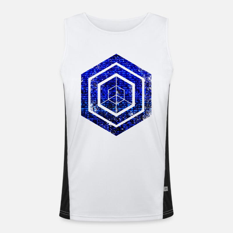 hexagon programming programmer coding geometric Men's Functional Contrast Tank Top 
