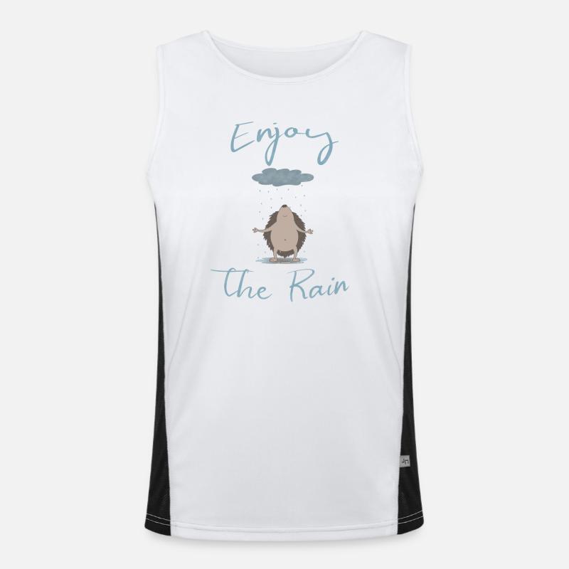 Illustrated hedgehog in the rain Men's Functional Contrast Tank Top 