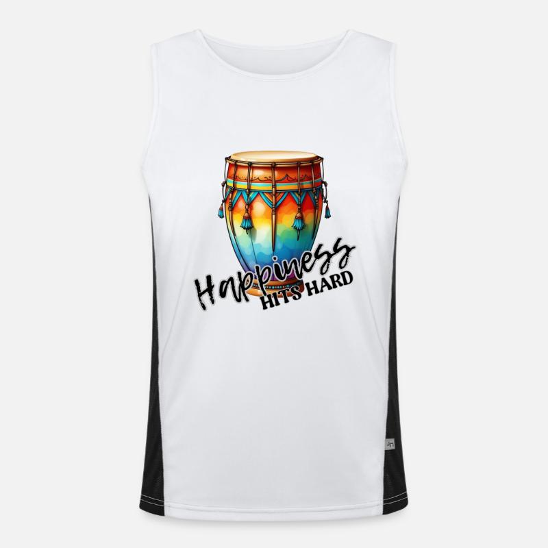 Happiness Hits Hard - Aztec Style Drum Men's Functional Contrast Tank Top 
