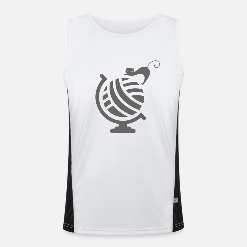 Cute Cat on Globe - Men's Functional Contrast Tank Top  - white/black
