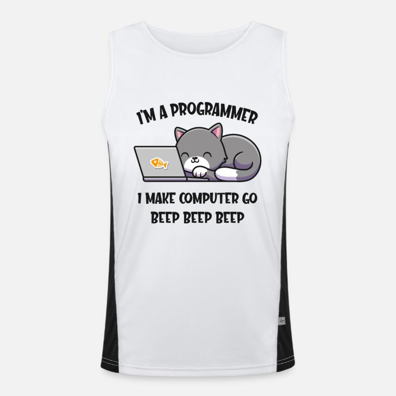 Computer cat programmer funny computer scientist Men's Functional Contrast Tank Top 