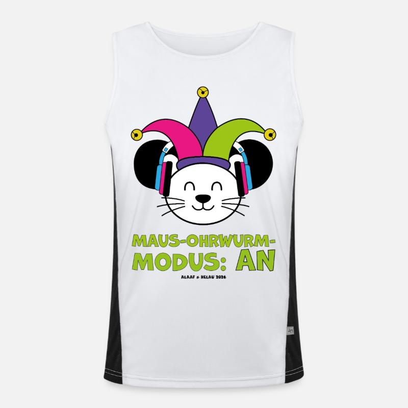 Karnevalsmaus mit Narrenkappe und Kopfhörern Funktionelles Kontrast-Tank Top für Männer 