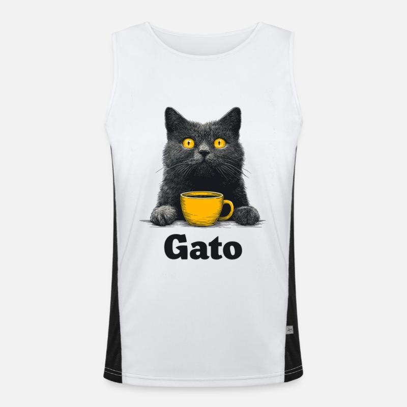Gato Kaffee Blick Katze Funktionelles Kontrast-Tank Top für Männer 
