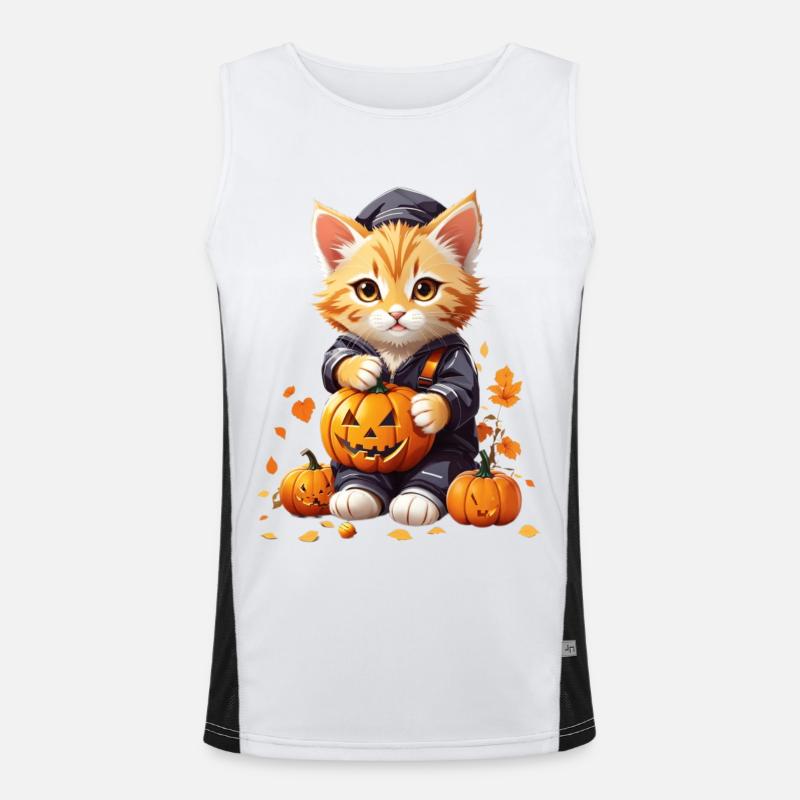 Chat mignon avec citrouille Débardeur respirant contrasté Homme 