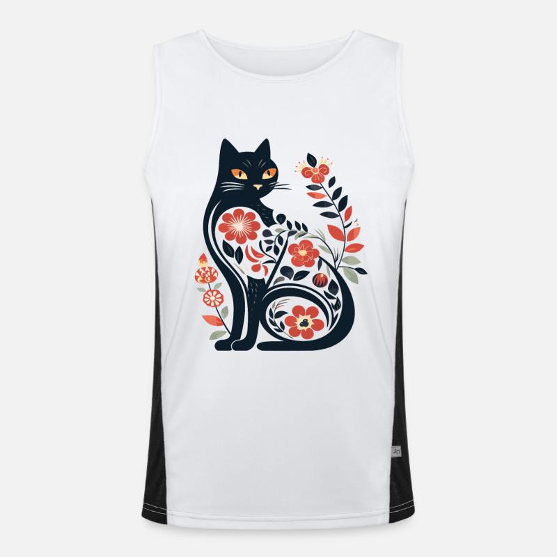 Cat silhouette with floral patterns Men's Functional Contrast Tank Top 