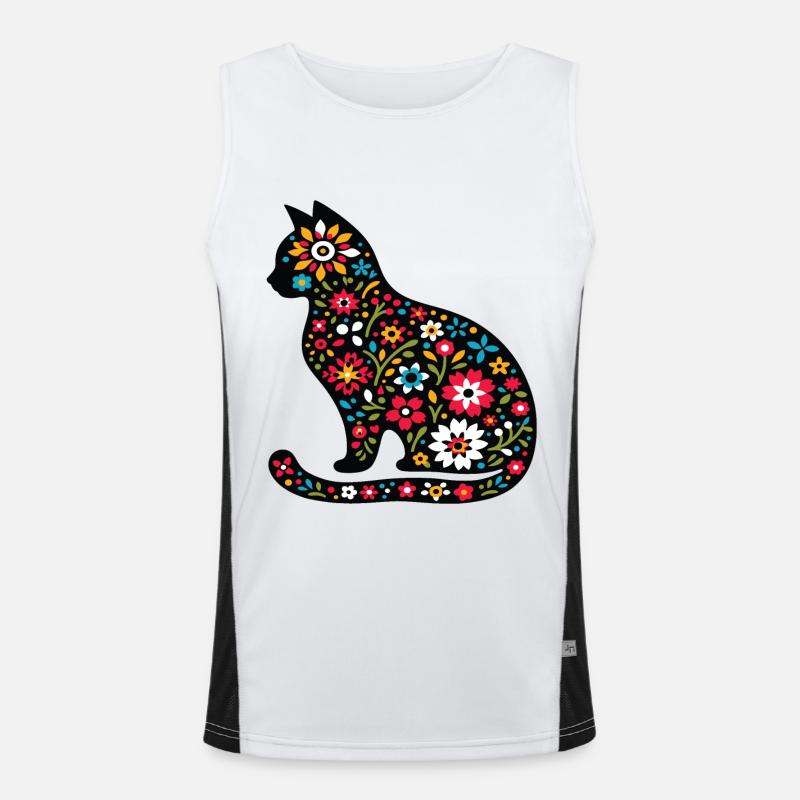 Silhouette de chat avec des fleurs Débardeur respirant contrasté Homme 