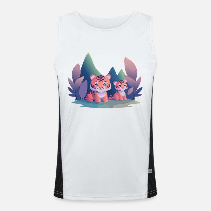 Playing Tiger Cubs (Dreamy Animals Collection) Men's Functional Contrast Tank Top 