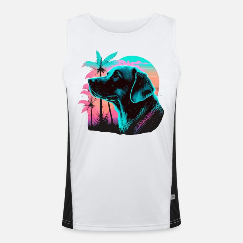 Labrador Retriever à Beach Coconut Tree Débardeur respirant contrasté Homme 