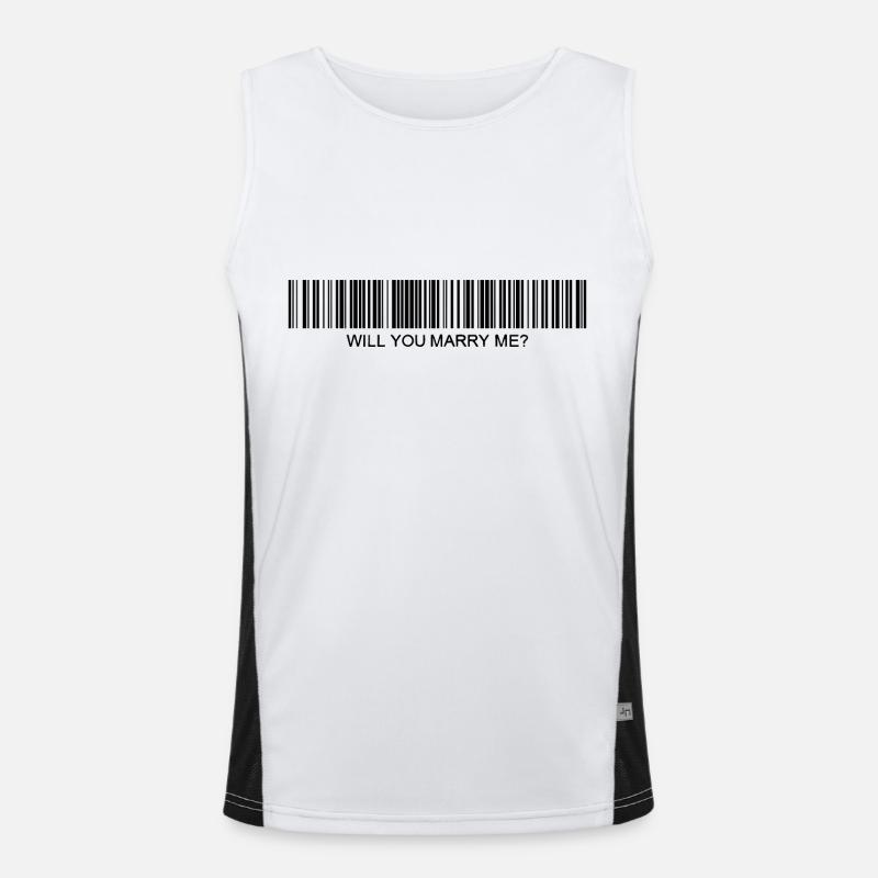 Heiratest du mich Strichcode Funktionelles Kontrast-Tank Top für Männer 
