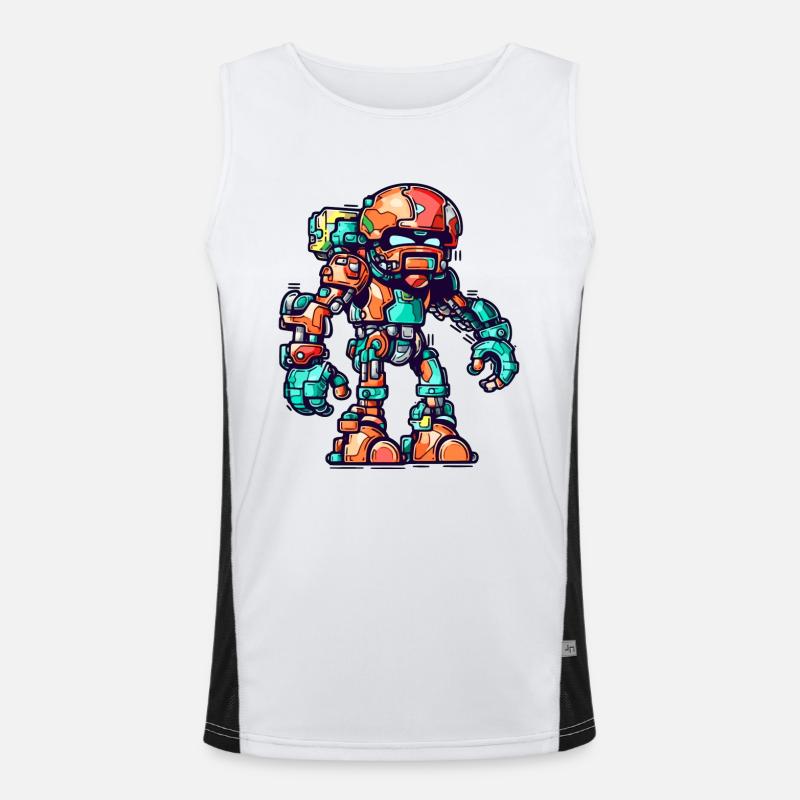 Robot comic with colorful armor and helmet Men's Functional Contrast Tank Top 