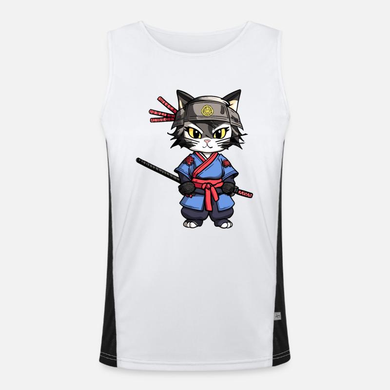 Samurai-Katze #24 Funktionelles Kontrast-Tank Top für Männer 