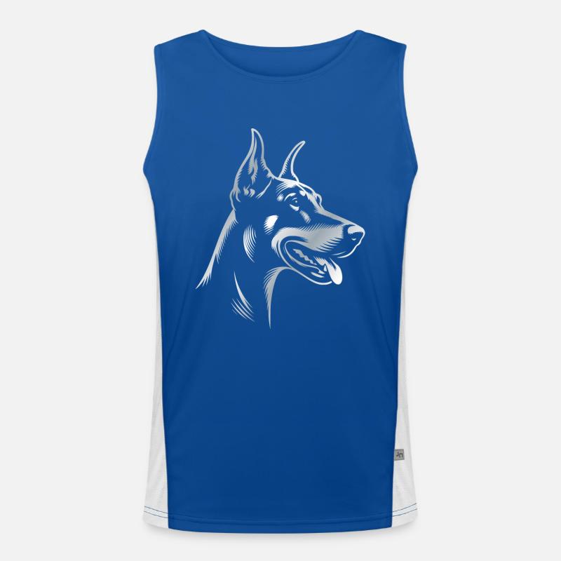 Doberman Pinscher, Dog Head, Silver Drawing Men's Functional Contrast Tank Top 
