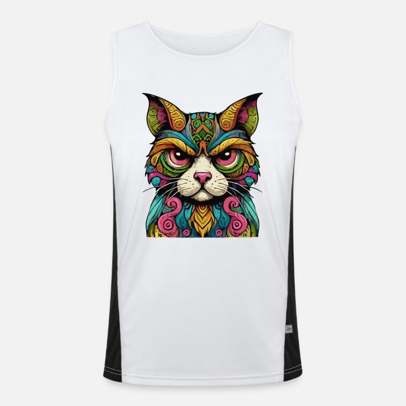 Bunter Katzenblick – Mystische Kunst Funktionelles Kontrast-Tank Top für Männer 