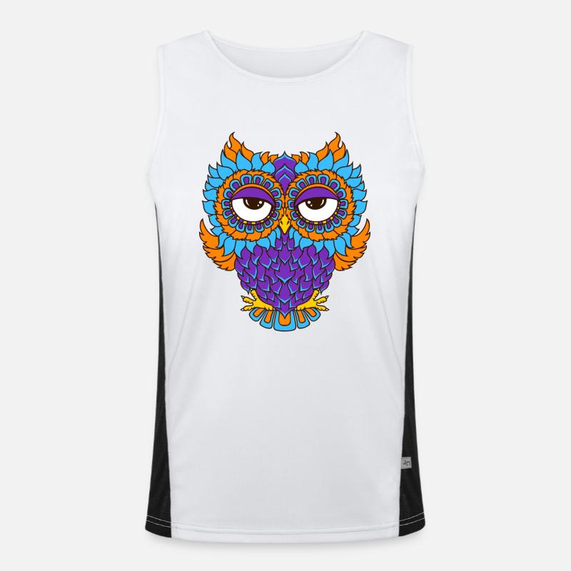 farbenfrohe Eule in Mandala - Optik Funktionelles Kontrast-Tank Top für Männer 