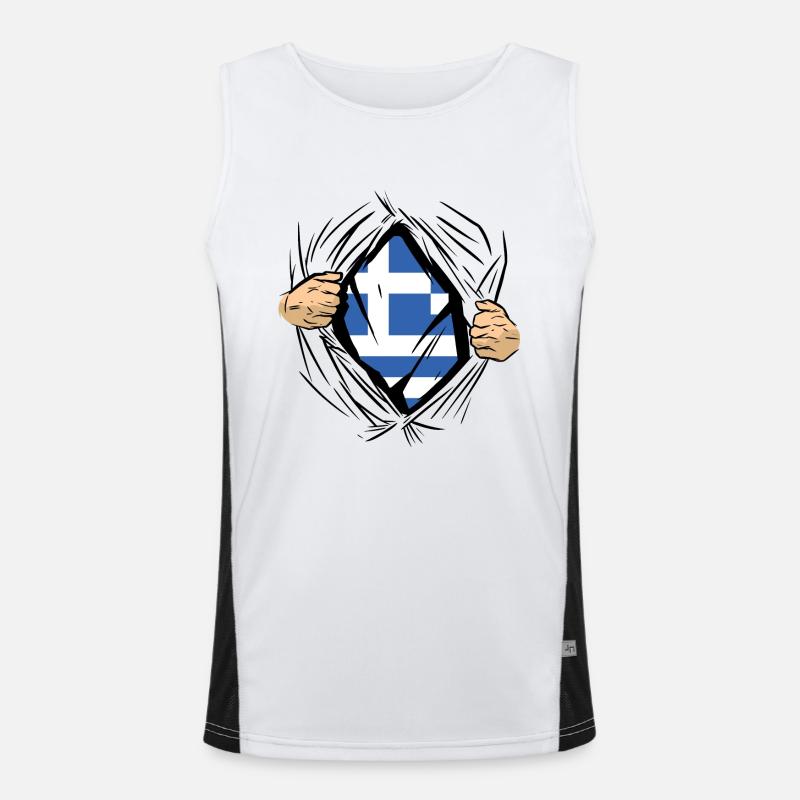 Grèce Drapeau Hellas Athènes Drapeau grec Débardeur respirant contrasté Homme 