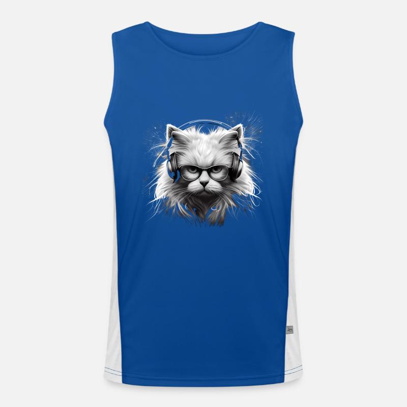 Katzenkopf mit Brille Kopfhörer-coole Katze Funktionelles Kontrast-Tank Top für Männer 