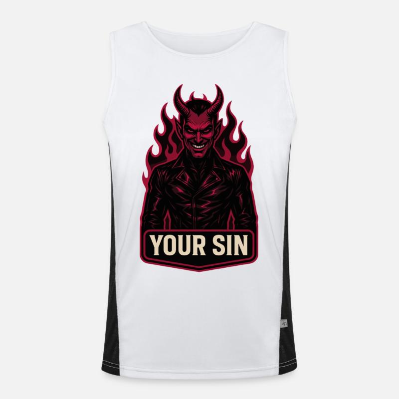 Devil Your Sin, Evil Demon, Hellflames - Men's Functional Contrast Tank Top  - white/black