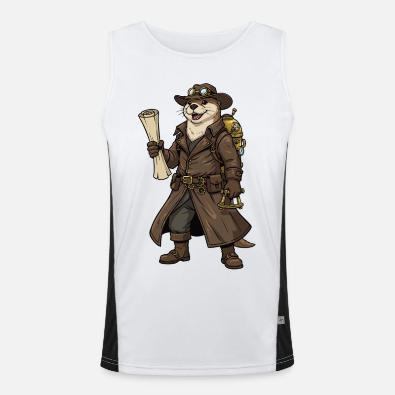 Otter Explorer Steampunk Retro-Kartograph Funktionelles Kontrast-Tank Top für Männer 