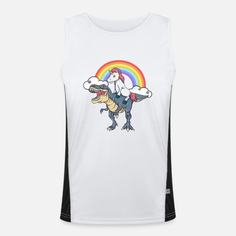 Unicorn Dinosaur T-Rex Rainbow Gift - Funksjonell kontrast-singlet for menn - hvit/svart