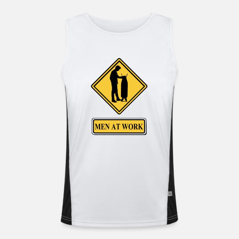 Men at work gift idea men doing housework ironing Men's Functional Contrast Tank Top 