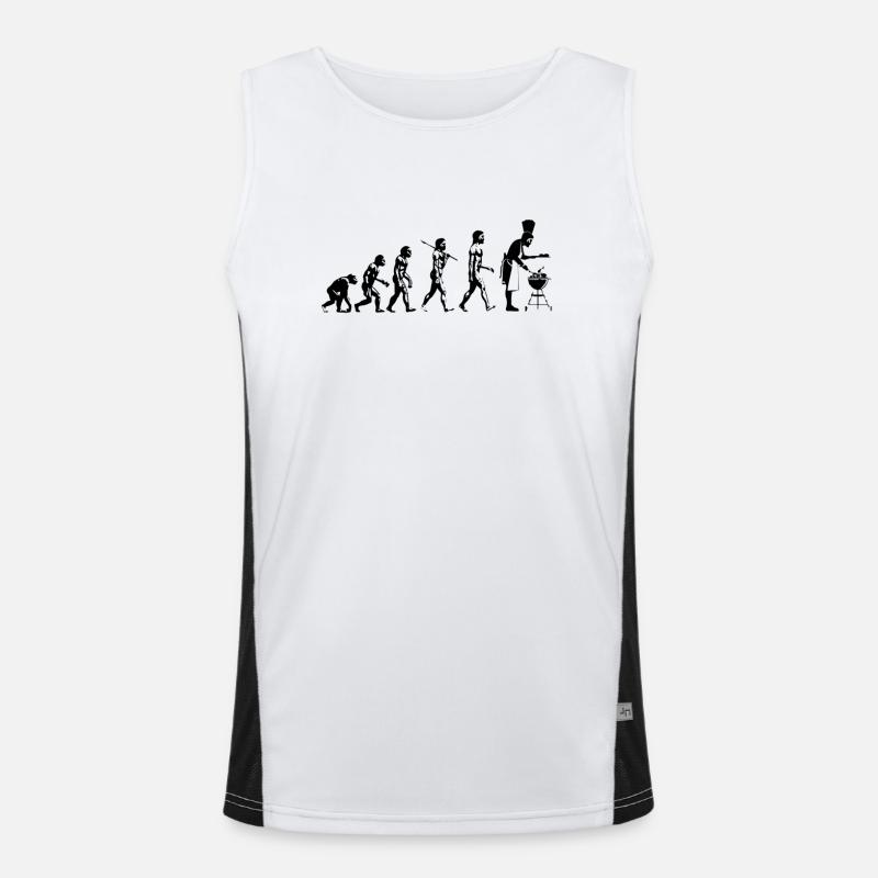 Evolution grillen Fleisch Witz Spaß Mann Geschenk Funktionelles Kontrast-Tank Top für Männer 