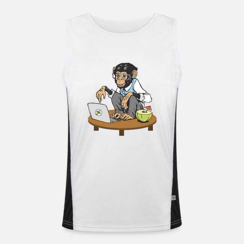 Affe vor Laptop Funktionelles Kontrast-Tank Top für Männer 
