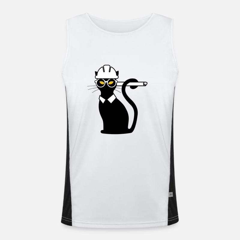 Engineer cat hard hat blueprint gift idea shirt - Men's Functional Contrast Tank Top - white/black