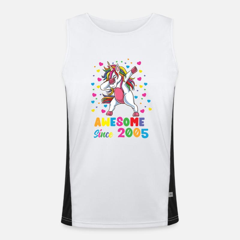 Awesome Since 2005 Dabbing Unicorn 17. Geburtstag Funktionelles Kontrast-Tank Top für Männer 