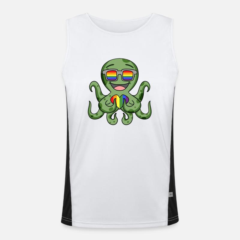 LGBT Animal Octopus Rainbow Men's Functional Contrast Tank Top 