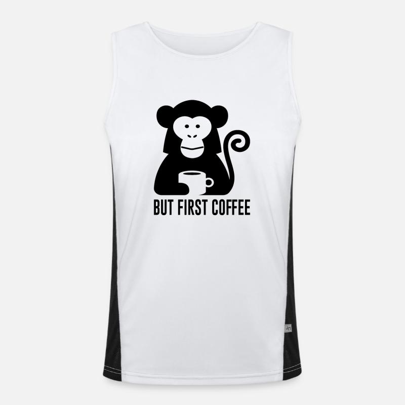 but first coffee monkey gift saying office humor - Men's Functional Contrast Tank Top  - white/black