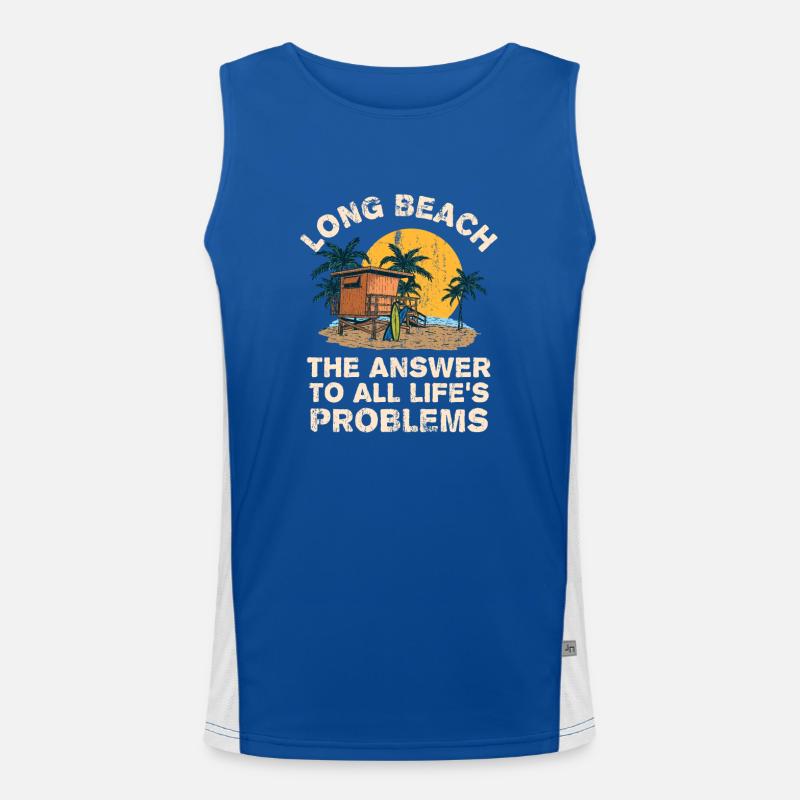 Long Beach Answer To All Life's Problems Vacation Funktionelles Kontrast-Tank Top für Männer 
